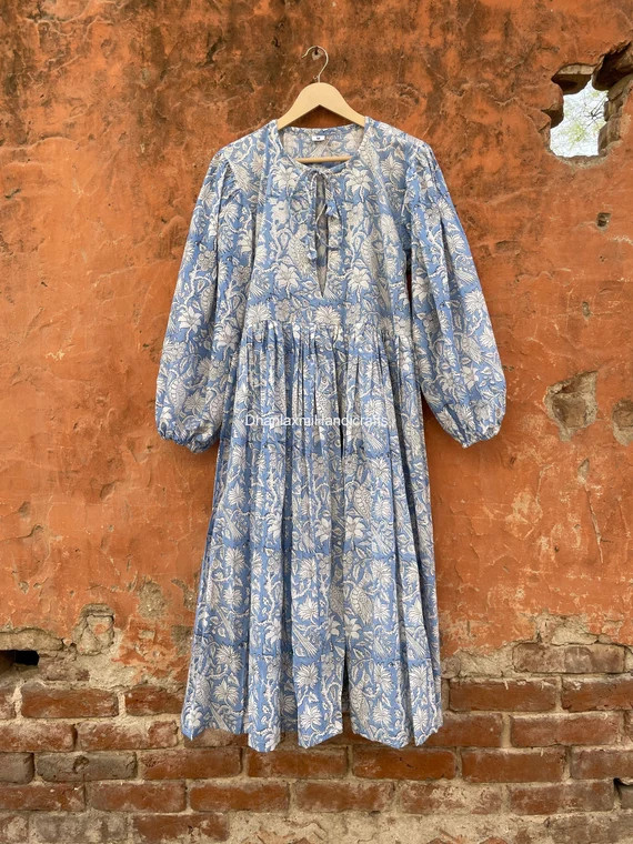 New Design Bird Block Print Cotton Summer Maxi Dress  | Etsy | Etsy (US)