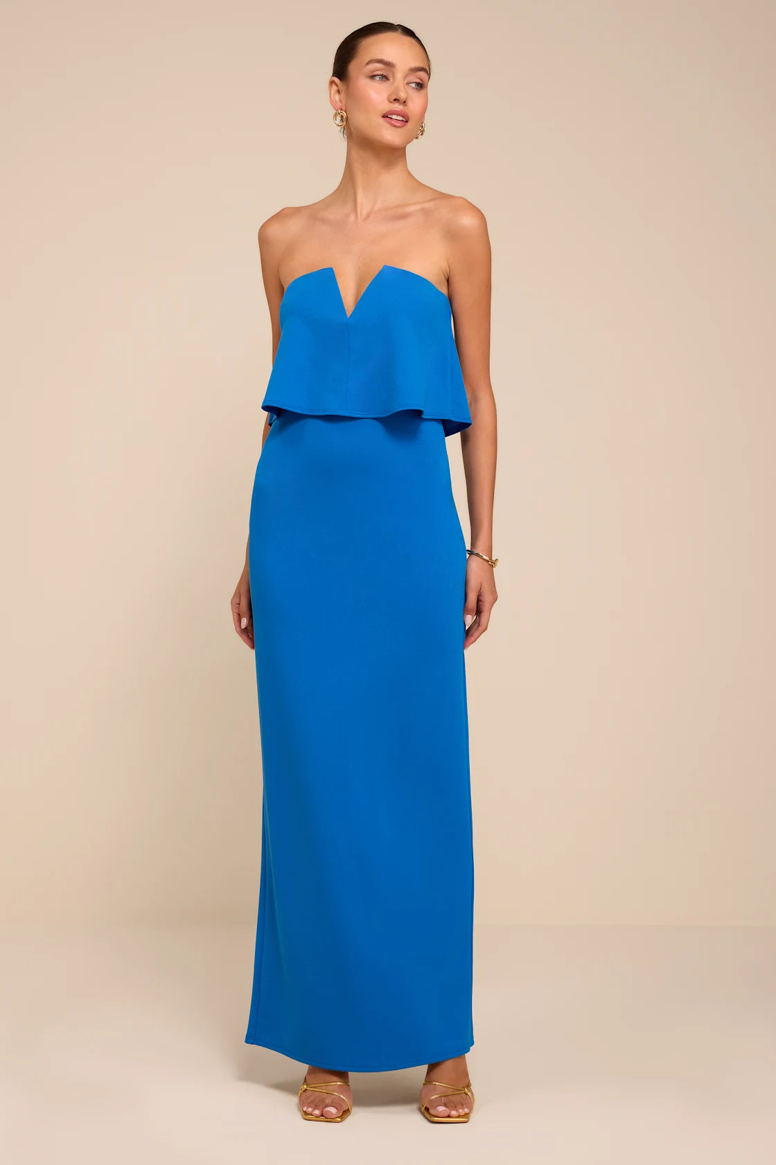 Lyanna Bright Blue Strapless Column Maxi Dress | Lulus