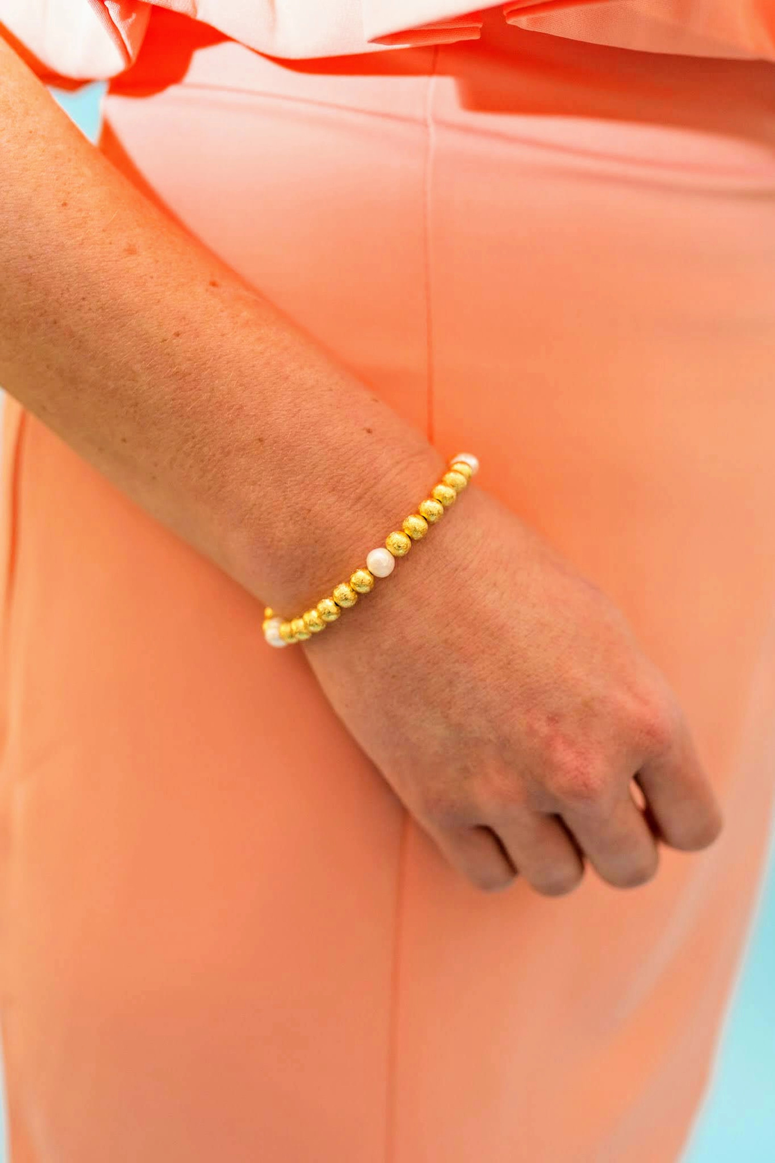 Georgia 6mm Gold Beads and Freshwater Pearl - Bracelet | Lisi Lerch Inc