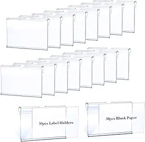 50pcs Clear Plastic Label Holders Wire Shelf Label Clip, Basket Labels for Storage Bins, Clip On ... | Amazon (US)