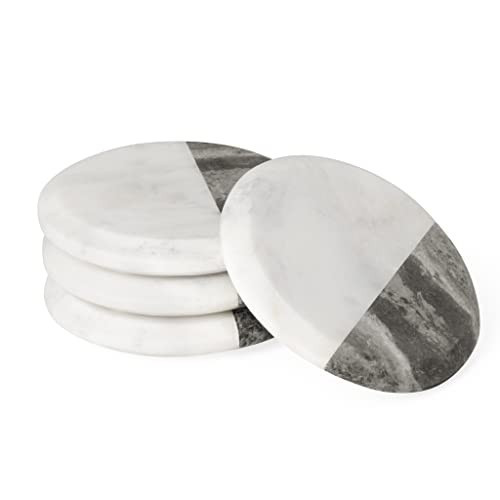 Torre & Tagus Round Marble Coasters Set of 4 for Drinks - Real Solid Marble Coasters for Coffee Table, Contemporary Beverage Holder & Bar Cart Decor for Kitchen, Living Room, Bartending, White/Gray | Amazon (US)
