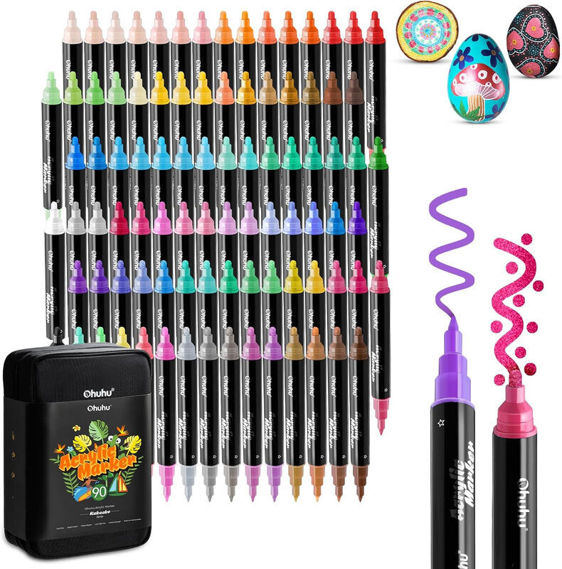 Ohuhu Acrylic Paint Pens 90 Colors: Dual Tips (Round & Fine) | Joybuy