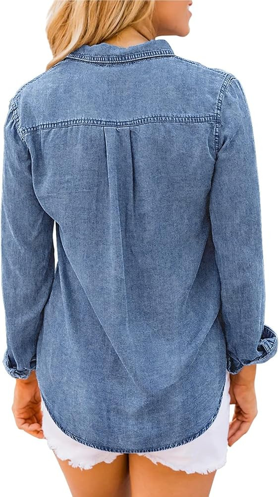 luvamia Denim Shirt Women Chambray Jean Western Shirts Long Sleeve Button Down Tops | Amazon (US)