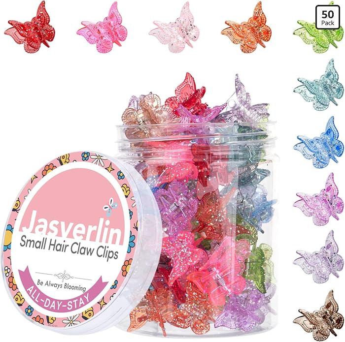 JASVERLIN Glitter Mini Butterfly Hair Claw Clips, Sparkly Colorful Hair Accessories for Girls and... | Amazon (US)