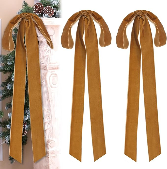 Joottuan 2 Pcs Khaki Velvet Christmas Bows, 23.5 x 8.7 Inches, Rustic Crafts, Velvet Bows for Chr... | Amazon (US)