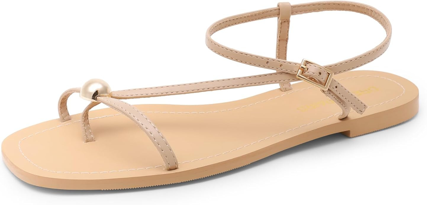 DREAM PAIRS Women's Strappy Flat Sandals for Women Comfortable Open Square Toe Sandals Dressy Bea... | Amazon (US)