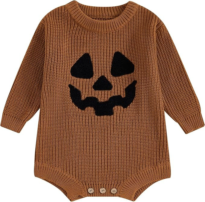 KOSUSANILL Toddler Baby Girl Boy Halloween Clothes Pumpkin Smiley Romper Sweater Top Long Sleeve ... | Amazon (US)