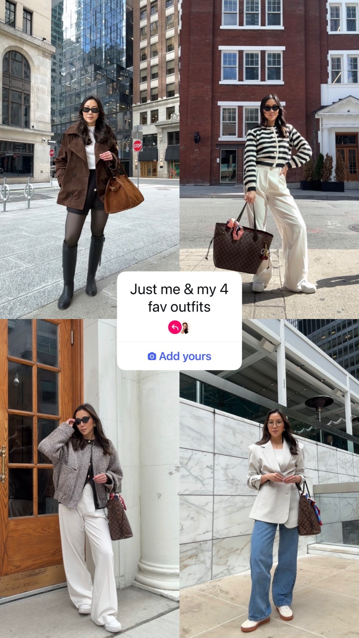 Four outfits I keep coming back to 🤍
Nothing complicated — just classic capsule wardrobe pieces styled in a way that always works. Think tailored trousers, soft sweaters, cozy cardigans, suede details, and timeless jackets + bags that pull everything together.
Simple, elevated, and endlessly mixable. Proof that great style isn’t about more clothes, it’s about better basics. Save this for easy outfit formulas you can repeat on rotation.

#LTKWorkwear #LTKSeasonal #LTKPetite