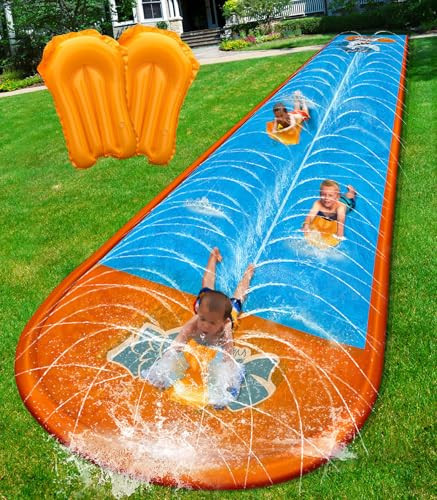 Spring Water Slip and Water Slide, 32ft *2 Lanes Slip Water Slides for Kids Backyards Ages 5-8 8-12 with Sprinkler and Inflatable Bodyboards, Summer Water Fun Toy for Outdoor Lawn Games Play | Amazon (US)