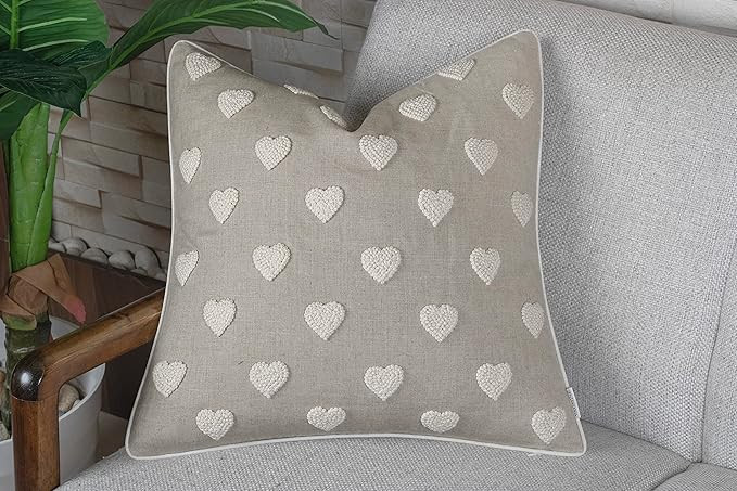 VAGMINE Hand Embroidered French Knotted Hearts Square Decorative Accent Throw Pillow Cover - Bedr... | Amazon (US)