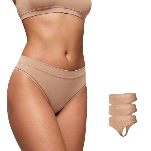 CRZ YOGA Soft High Rise Thongs for Women - Sexy Tagless Comfortable Panties Smooth Stretch Breathable Ladies Underwear 3 Pack Warm Beige (3pack) Large | Amazon (US)