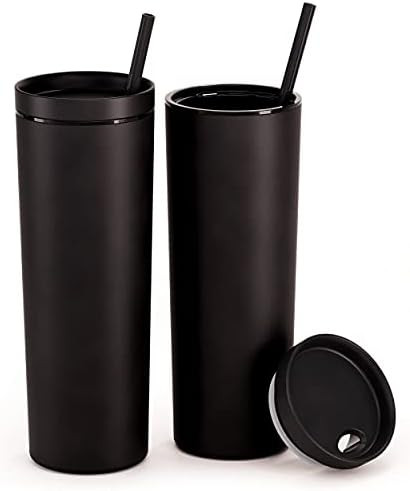 Maars Skinny Acrylic Tumbler with Lid and Straw | 18oz Premium Insulated Double Wall Plastic Reus... | Amazon (US)