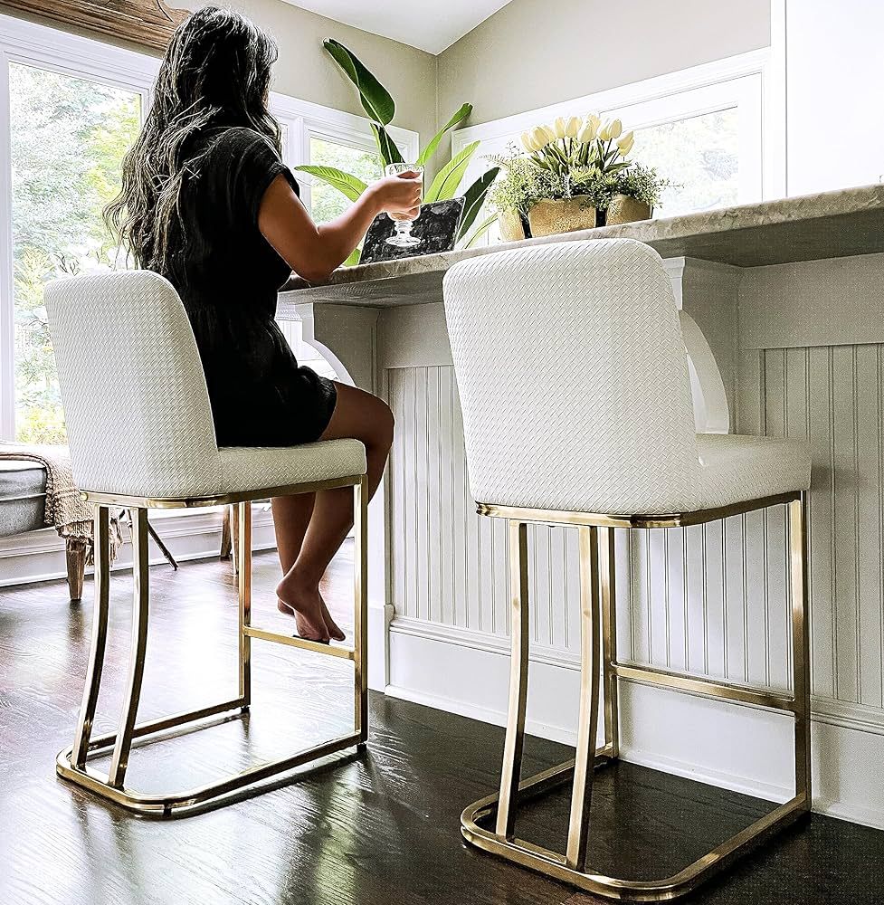 PHI VILLA Gold Bar Stools Set of 2 - Counter Stools for Kitchen Island, Counter Height Barstools ... | Amazon (US)