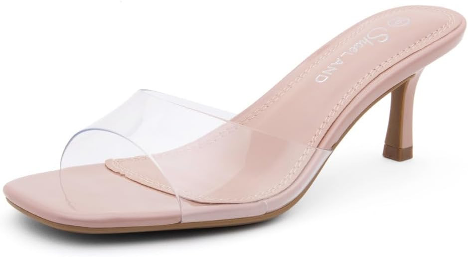 Shoe Land Women's Low Heels Stiletto Heeled Slides, Open Toe One Band Slip-On Heeled Mules – Dr... | Amazon (US)