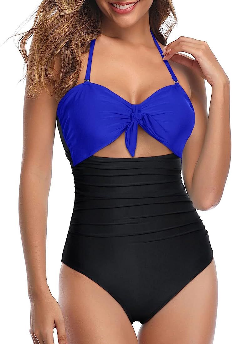 Tempt Me Women Sexy Cutout One Piece Swimsuits Tummy Control High Waisted Halter Front Tie Knot Bath | Amazon (US)