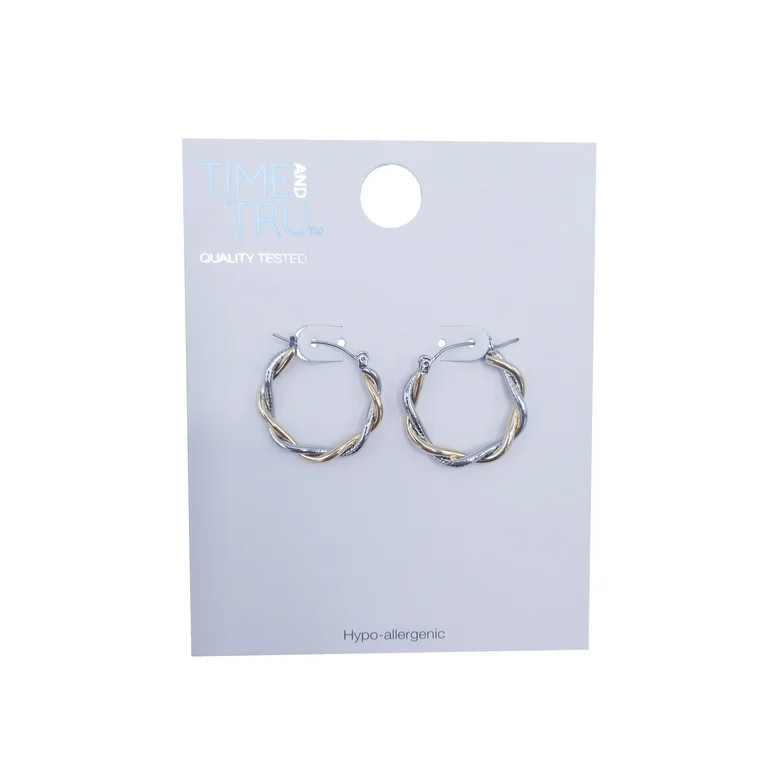 Time & Tru Ladies Twisted Hoop Earring, Gold and Silver Metal Earring, Hoop Style, Twisted Metal ... | Walmart (US)