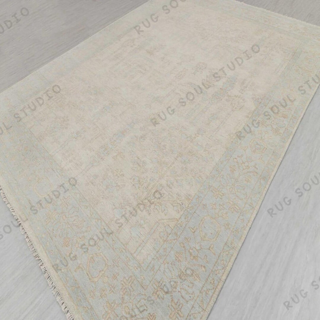 Hand-knotted Wool Oushak Rug: Cream Gray, Muted Boho Decor - Etsy | Etsy (US)