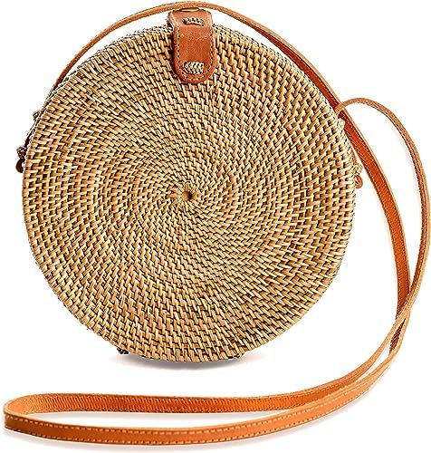 Rattan Bags for Women - Handmade Wicker Woven Purse Handbag Circle Boho Bag Bali | Amazon (US)