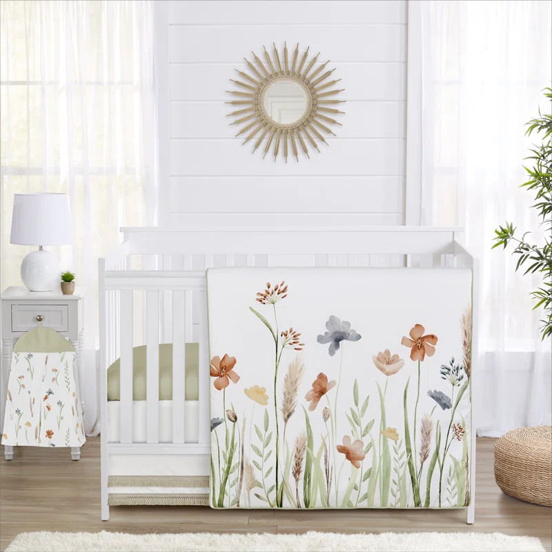 Watercolor Floral Garden Sage Green 4 Piece Crib Bedding Set by Sweet Jojo Designs (Set of 4) | Wayfair North America