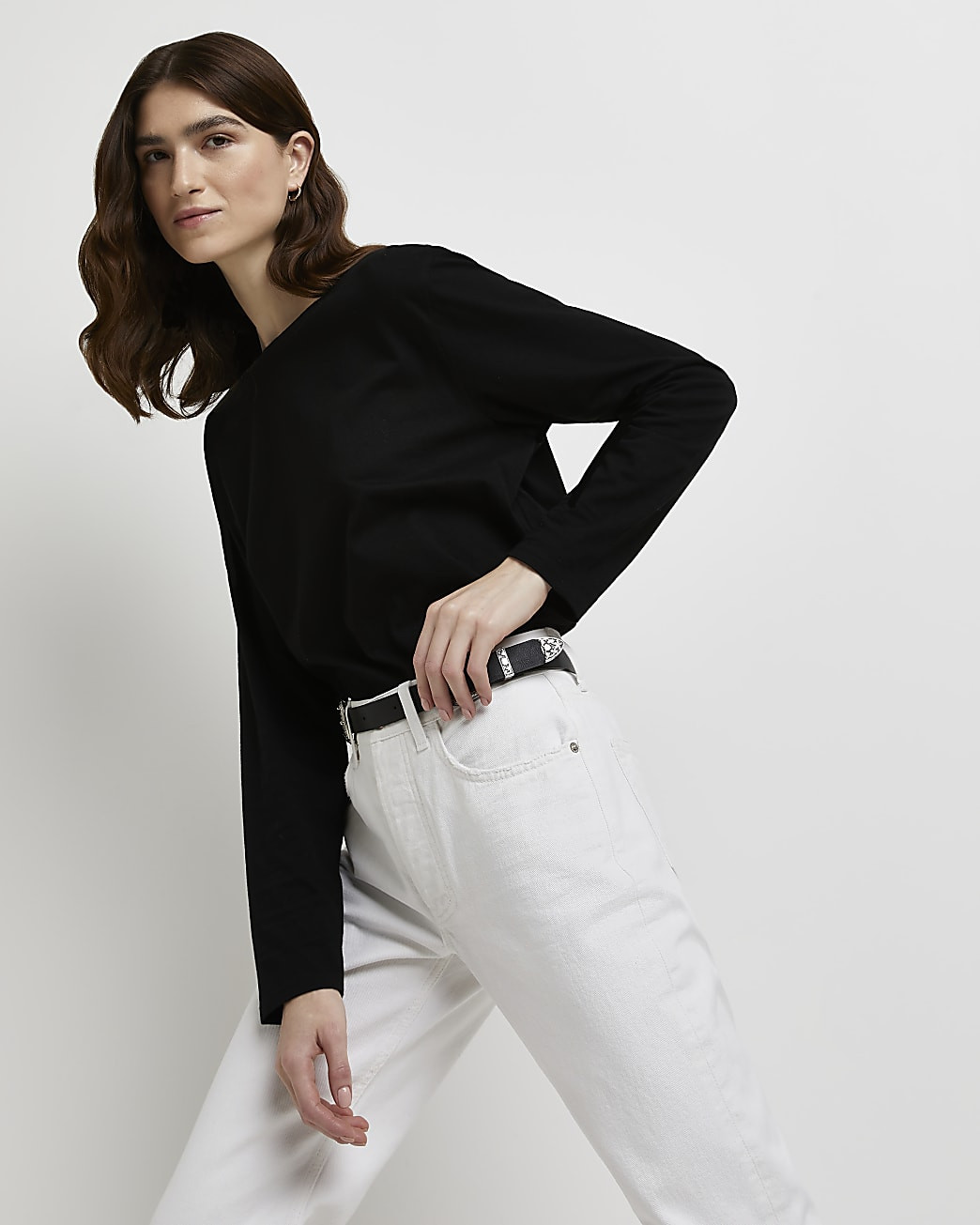 Black long sleeve longline t-shirt | River Island (UK & IE)