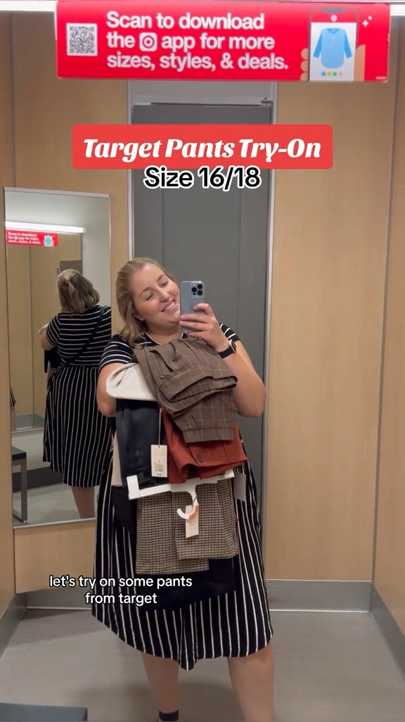 Target fall pants dressing room try on as a size 16/18! Some of these may have worked if I sized up, but majority of the time I was grabbing the largest size available in store 🥲 

#LTKplussize #LTKworkwear #LTKmidsize