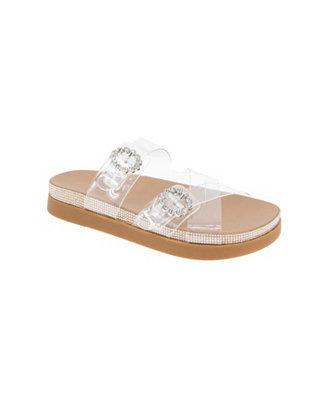 Women's Jia Rhinestone Buckle Flat Sandals | Macy's