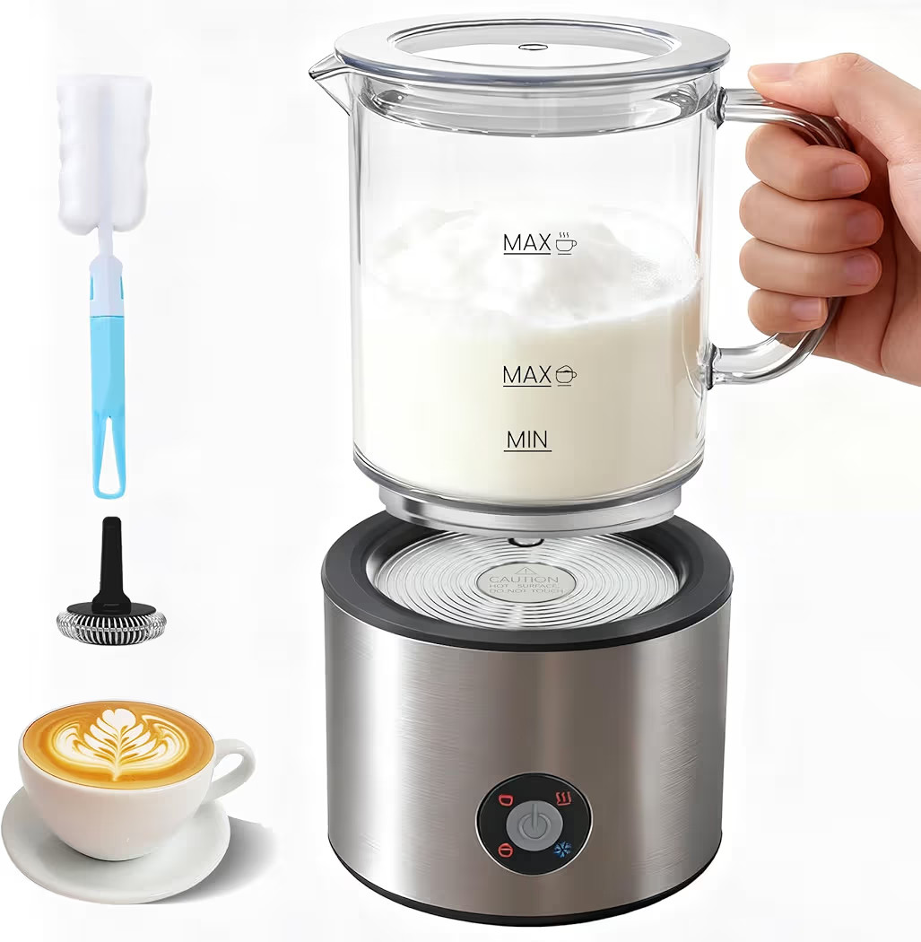 Detachable Milk Frother, 4 in 1 Milk Frother and Steamer Dishwasher Safe, Glass Frother 16.9oz Ho... | Amazon (US)
