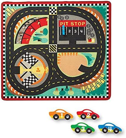 Melissa & Doug Round the Speedway Race Track Rug With 4 Race Cars (39 x 36 inches) | Amazon (US)