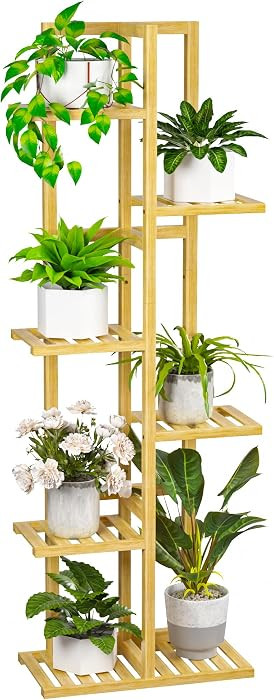 6 Tier Bamboo Plant Stand Indoor, Wood Tall Flower Holder Corner Tiered Plant Shelf for Multiple ... | Amazon (US)
