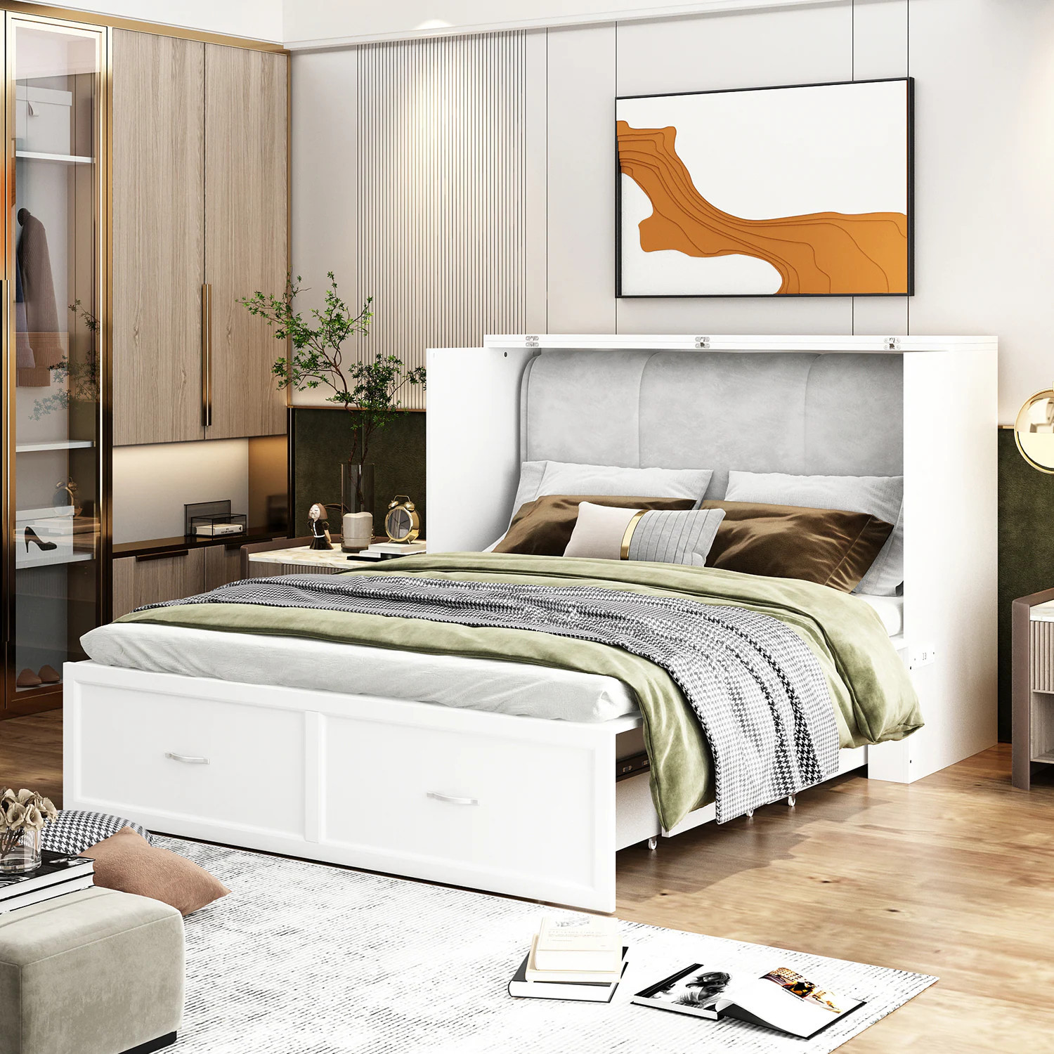 FUFU&GAGA Full White Murphy Bed Storage with Headboard one_size | JH0349-01+02 | Lowe's
