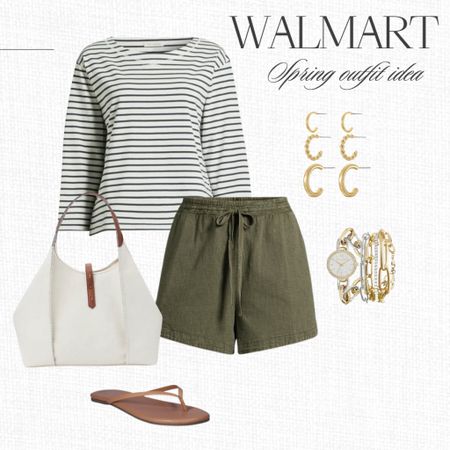 Walmart Spring outfit idea- I love this simple outfit and would absolutely wear it for an everyday look! It’s slightly elevated with the gold jewelry and bag! @walmart #walmartpartner 

#LTKSeasonal #LTKfindsunder50 #LTKstyletip