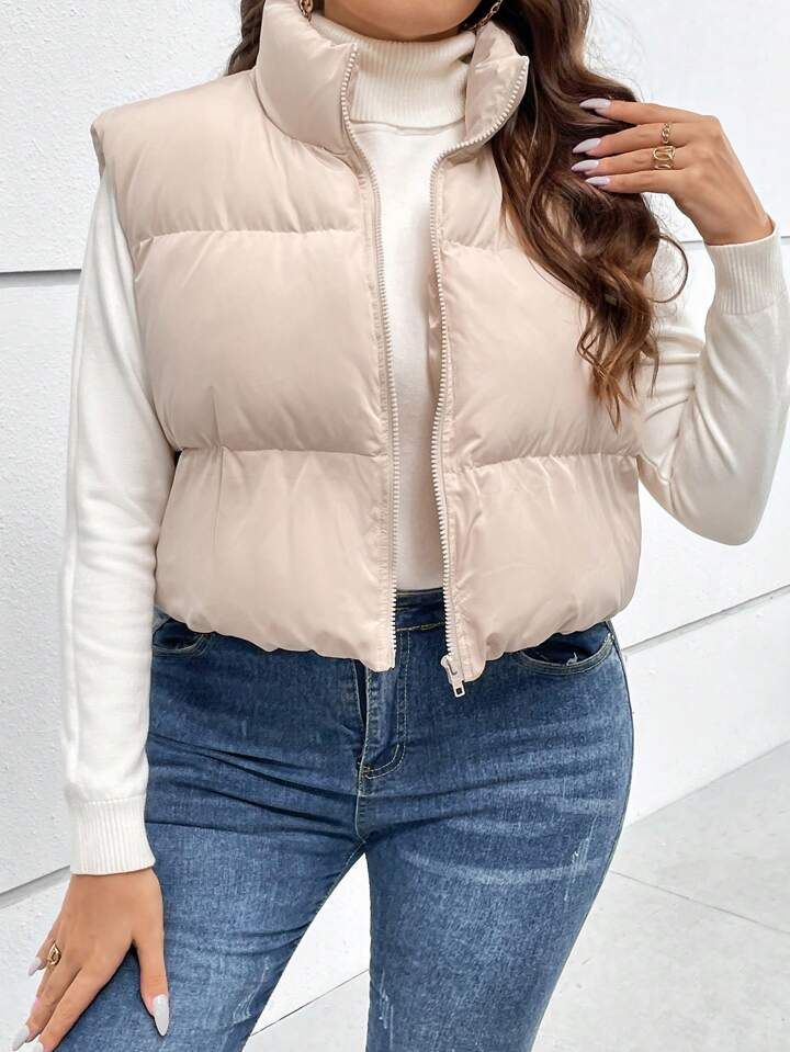 SHEIN Essnce Plus Zip Up Vest Puffer Coat | SHEIN