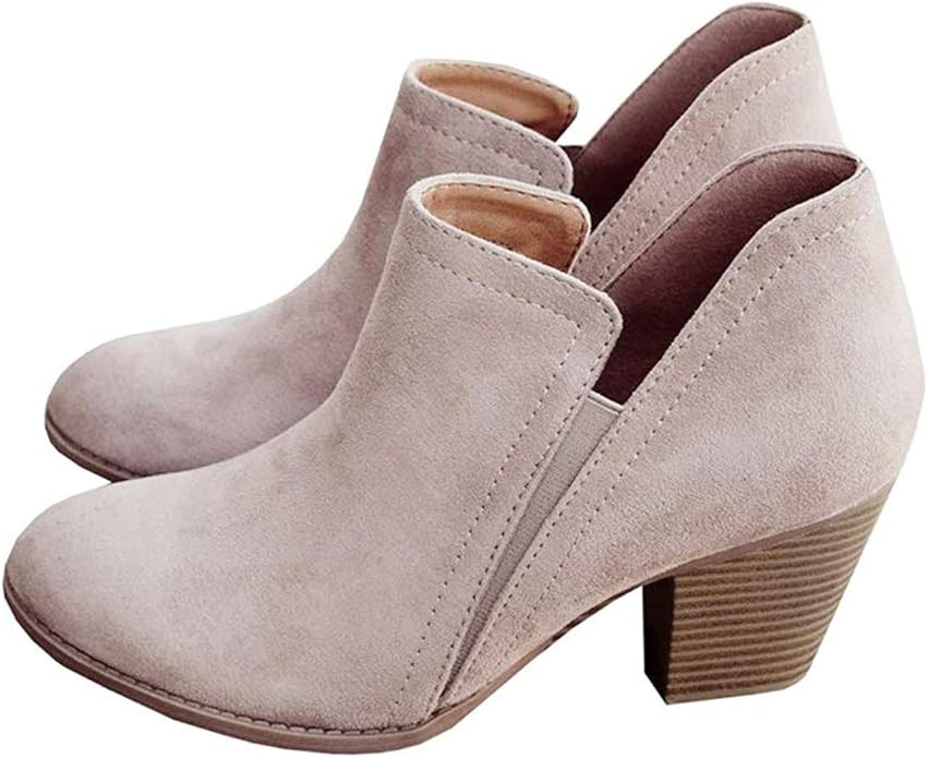 Ruanyu Womens Cutout Ankle Boots Chunky Stacked Heel Slip On Pointed Toe Chelsea Western Booties | Amazon (US)