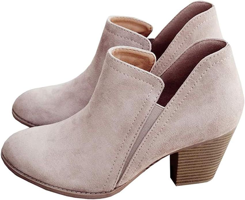 Ruanyu Womens Cutout Ankle Boots Chunky Stacked Heel Slip On Pointed Toe Chelsea Western Booties | Amazon (US)