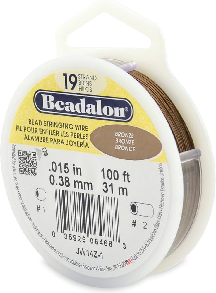 Beadalon 19 Strand Stainless Steel Bead Stringing Wire, 015 in / 0.38 mm, Bronze, 100 ft / 31 m | Amazon (US)