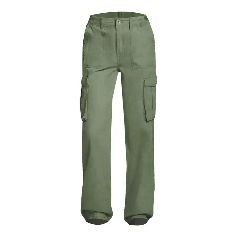 Green Womens Pants Adjustable Straight Fit Cargo Pants High Waist Baggy Hiking Pants With Pocket ... | Walmart (US)