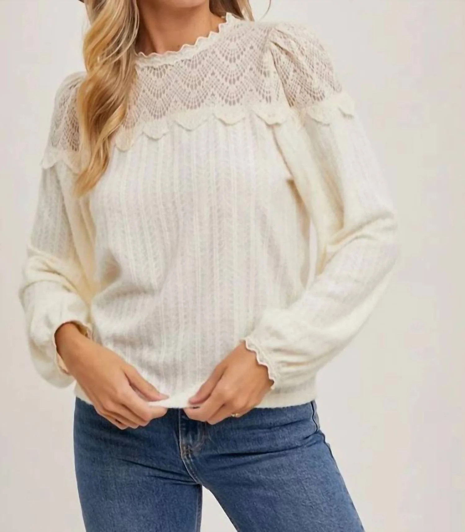 Lace Trimmed Blouse In White | Shop Simon