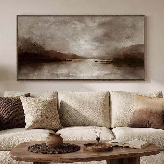 Large Framed Rustic Canvas Wall Art for Living Room, Brown Modern Abstract Landscape Prints Paint... | Amazon (US)