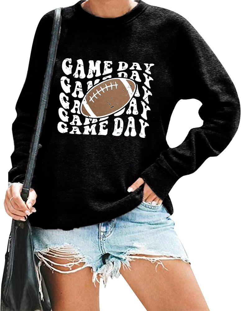 UNIQUEONE Women Game Day Sweatshirt Funny Football Graphic Tees Football Season Pullover Long Sle... | Amazon (US)