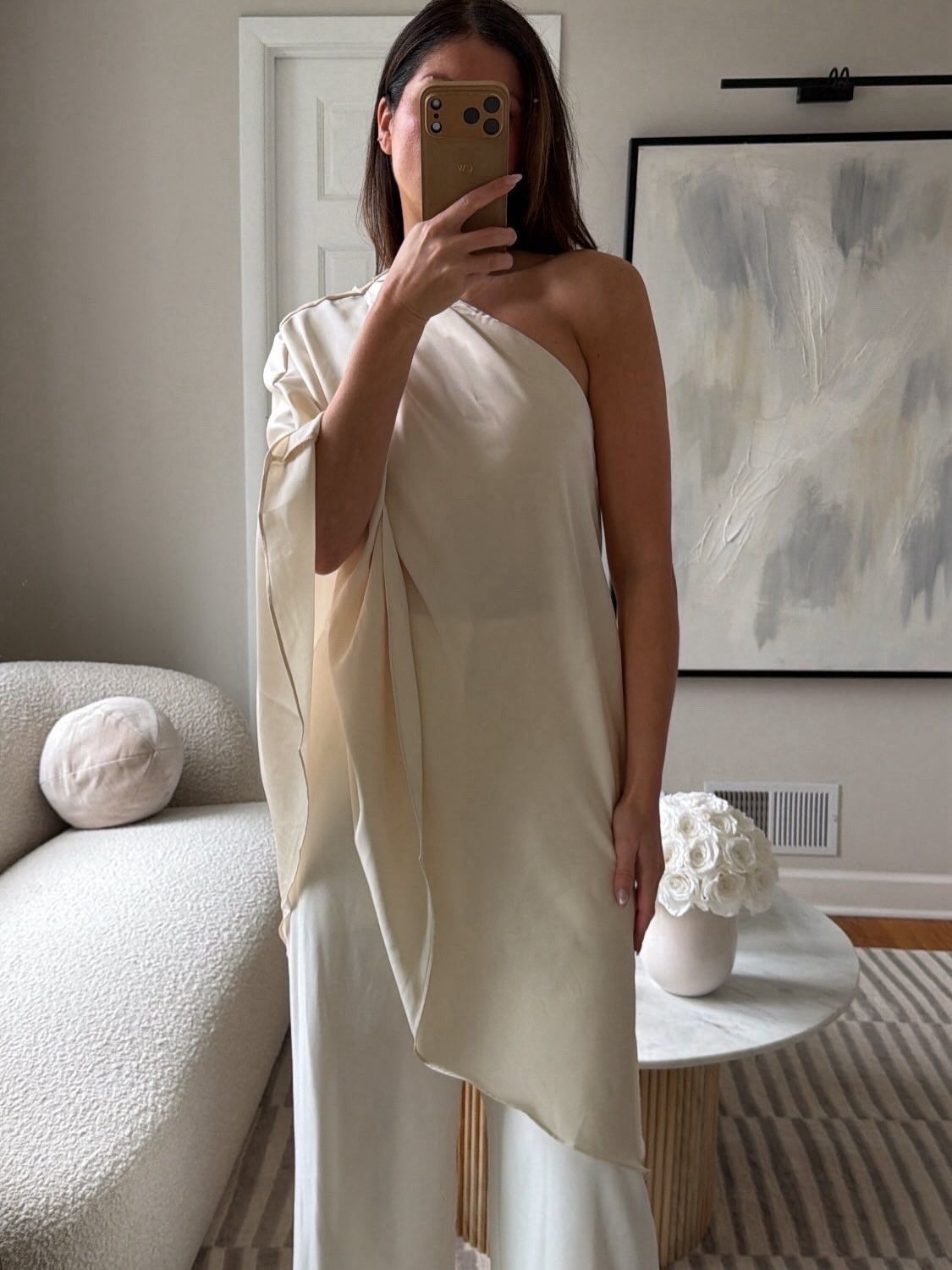 This asymmetrical white blouse restocked in a few sizes. I’m wearing a size small. Silk blouse, spring outfit, idea, summer, dressy, look for less.

#LTKootd