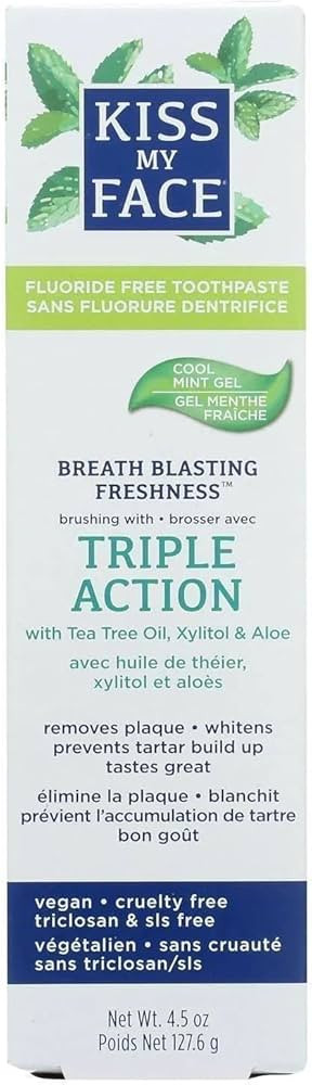 Kiss My Face Triple Action Herbal Mint Gel Toothpaste, SLS And Fluoride Free, Removes Plaque, Pre... | Amazon (US)