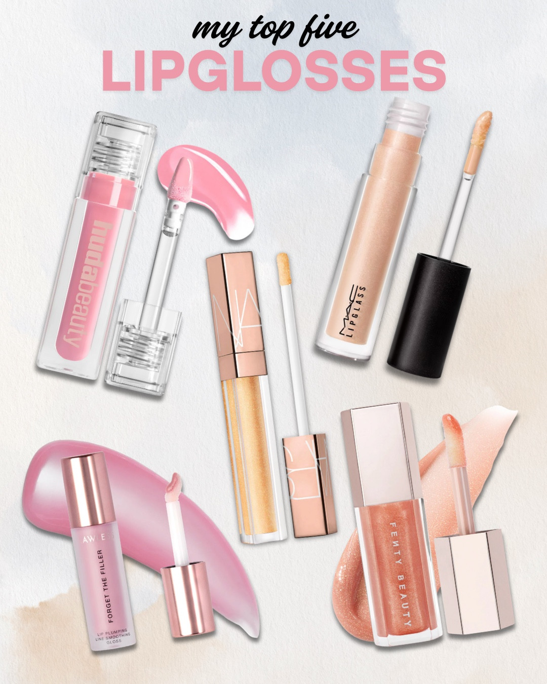 These are my top 5 lip glosses for shine, comfort, and that juicy lip look every time.

Huda Beauty Faux Filler Shiny Non-Sticky Lip Gloss – Super glossy with no stickiness. Plumps and perfects with a smooth finish.

NARS Afterglow Lip Shine Gloss – Hydrating with a high-shine finish. Feels lightweight and gives a sheer, radiant glow.

MAC Cosmetics Lipglass – Iconic glossy finish. Delivers glass-like shine and wears beautifully on its own or over liner.

Lawless Forget the Filler Lip Plumping Gloss – Plush, hydrating, and makes your lips look fuller instantly without the sting.

Fenty Beauty Gloss Bomb Universal Lip Luminizer – The ultimate gloss. Comfortable, flattering on all skin tones, and gives that signature juicy glow.

#Top5LipGlosses #JuicyLips #PlumpingGloss #HighShineLip #GlossyMakeup #LipGlossLover #LTKMakeup #LTKBeauty