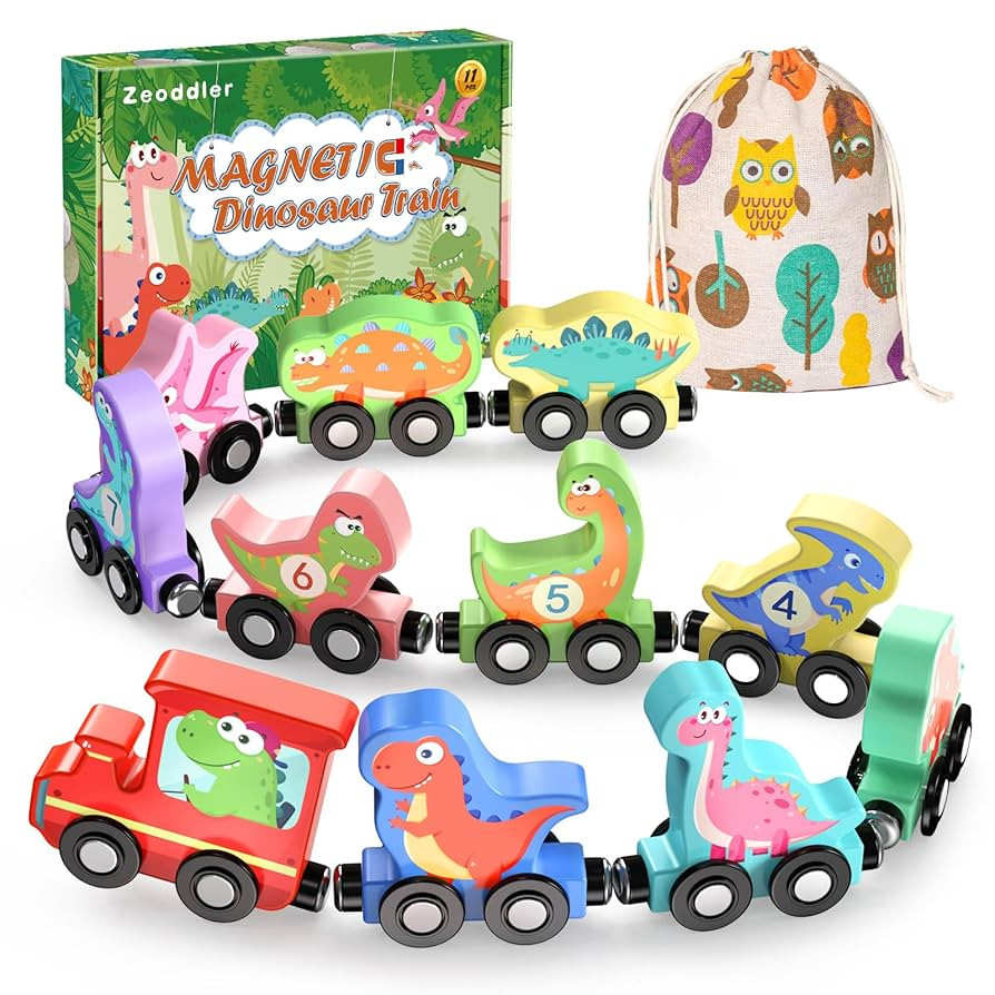 Toys for Toddlers, 11 Magnetic Wooden Dinosaur Train Set, Montessori Toys for Toddlers, Preschool... | Amazon (US)