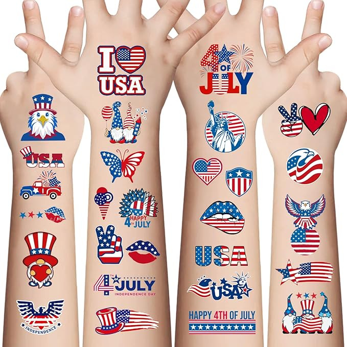 4th of July Temporary Tattoos - 80 Pcs Independence Day American Flag Red White and Blue Tattoos ... | Amazon (US)