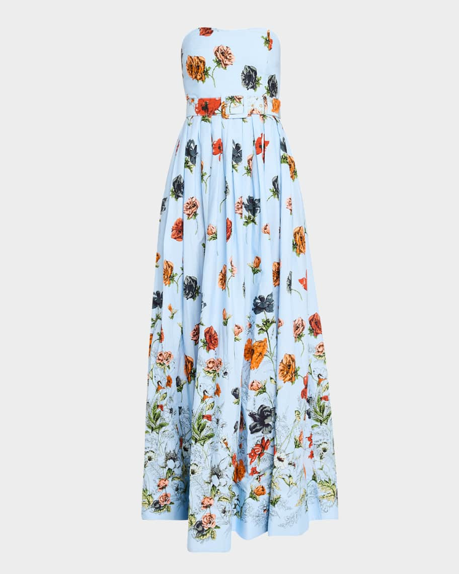 Cara Cara Greenfield Strapless Belted Floral Poplin Gown | Neiman Marcus