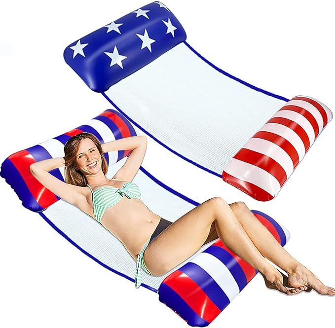 2 Pack Inflatable Hammock Pool Floats Adult Size, American Flag Multi-Purpose Swimming Pool Party... | Amazon (US)