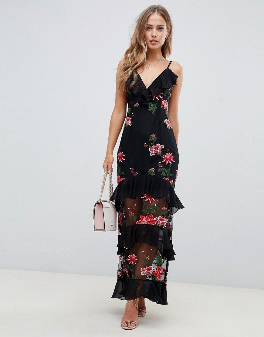 ASOS DESIGN tiered maxi dress with floral embroidery - Multi | ASOS US