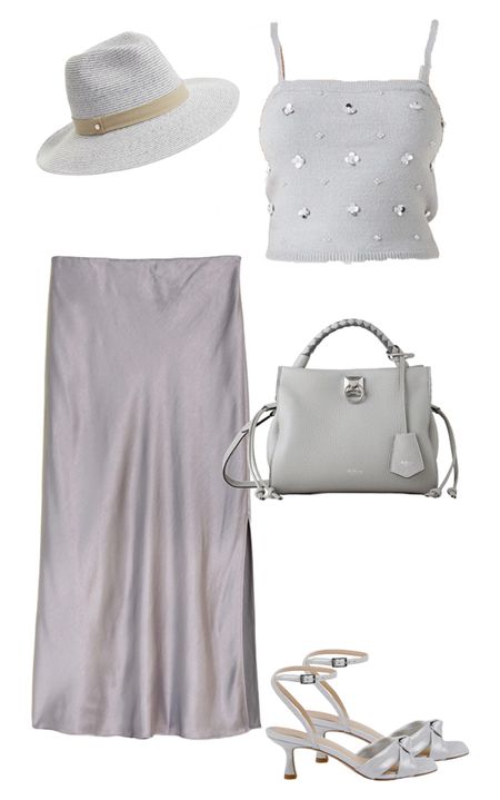 Monochromatic minimalist outfit. #satinskirt #beadedknitwear #beadedvest #slipover #silvergrey

#LTKstyletip #LTKover40 #LTKeurope