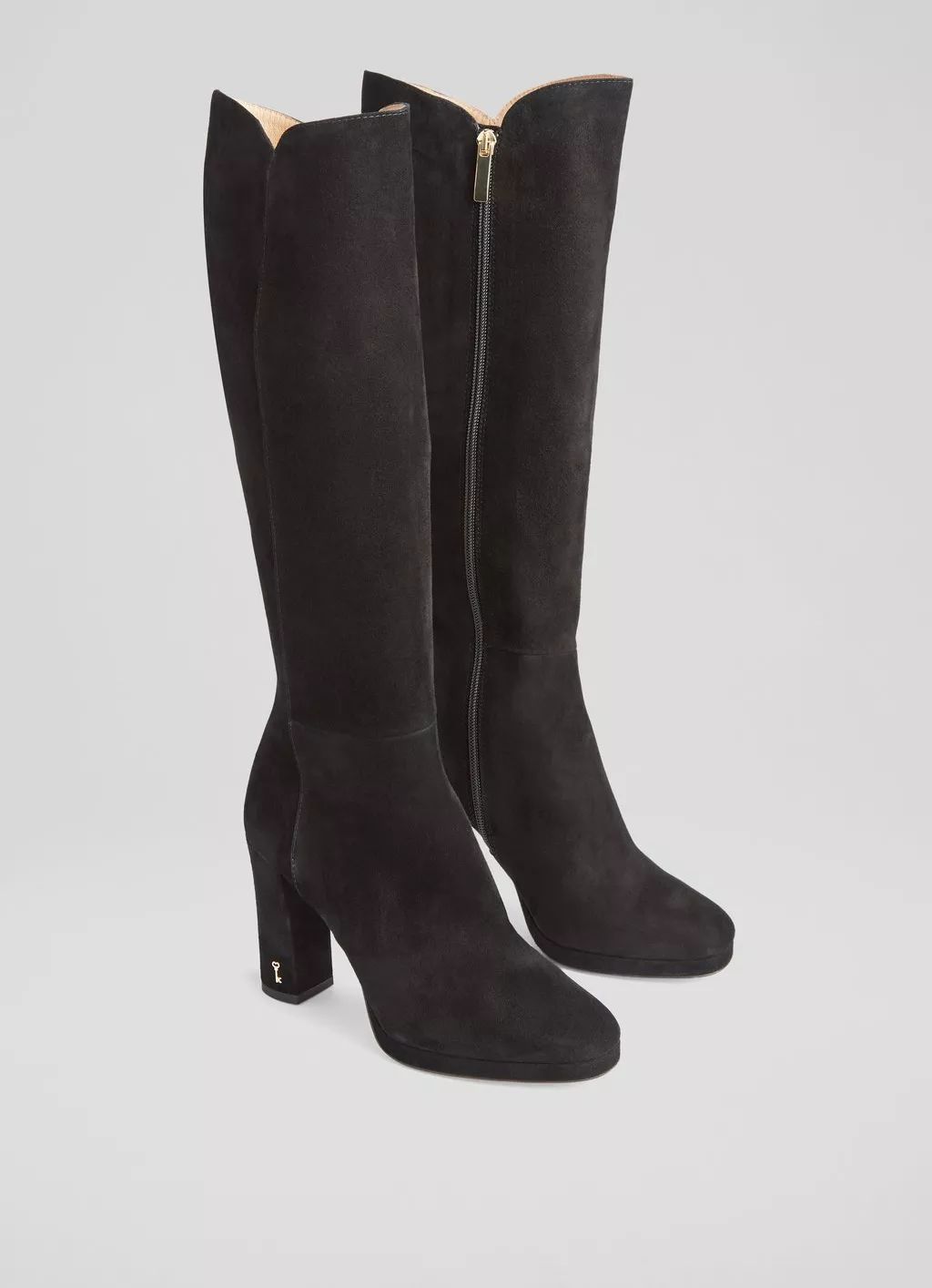 Samira Black Suede Platform Knee-High Boots | L.K. Bennett (UK)