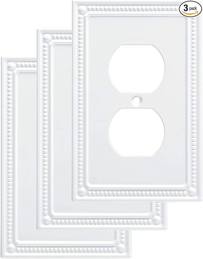 Franklin Brass Classic Beaded Wall Plate, Pure White Single Duplex Outlet Cover, 3-Pack, W35059V-... | Amazon (US)